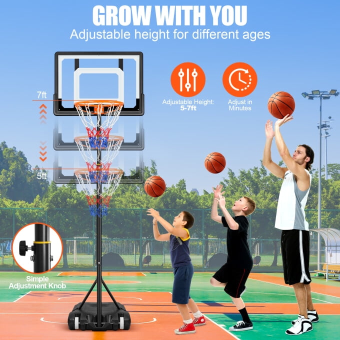 Airfind Kids Basketball Hoop Portable 5-7ft Adjustable 32in Backboard with Wheels