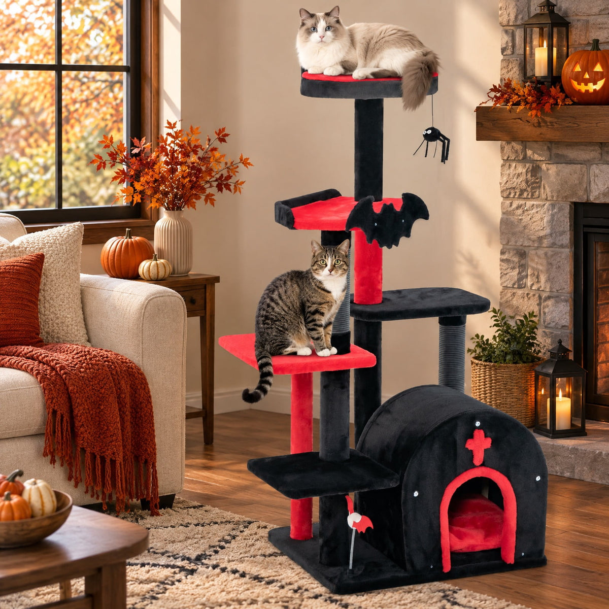 Airfind Gothic Cat Tree 53 Inch Tall Cat Tower with Cat Bed and Arch-Shaped Condo, 22 lbs Capacity, 23 x 19 x 53 Footprint, Black