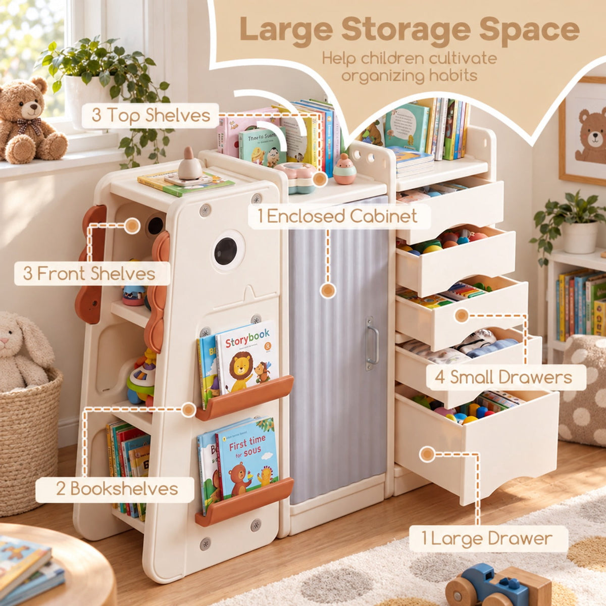 Airfind Kids Toy Storage Organizer with 5 Removable Bins for Playroom, 110 lbs Capacity, HDPE Frame, for 3+ Years Old Total, Beige