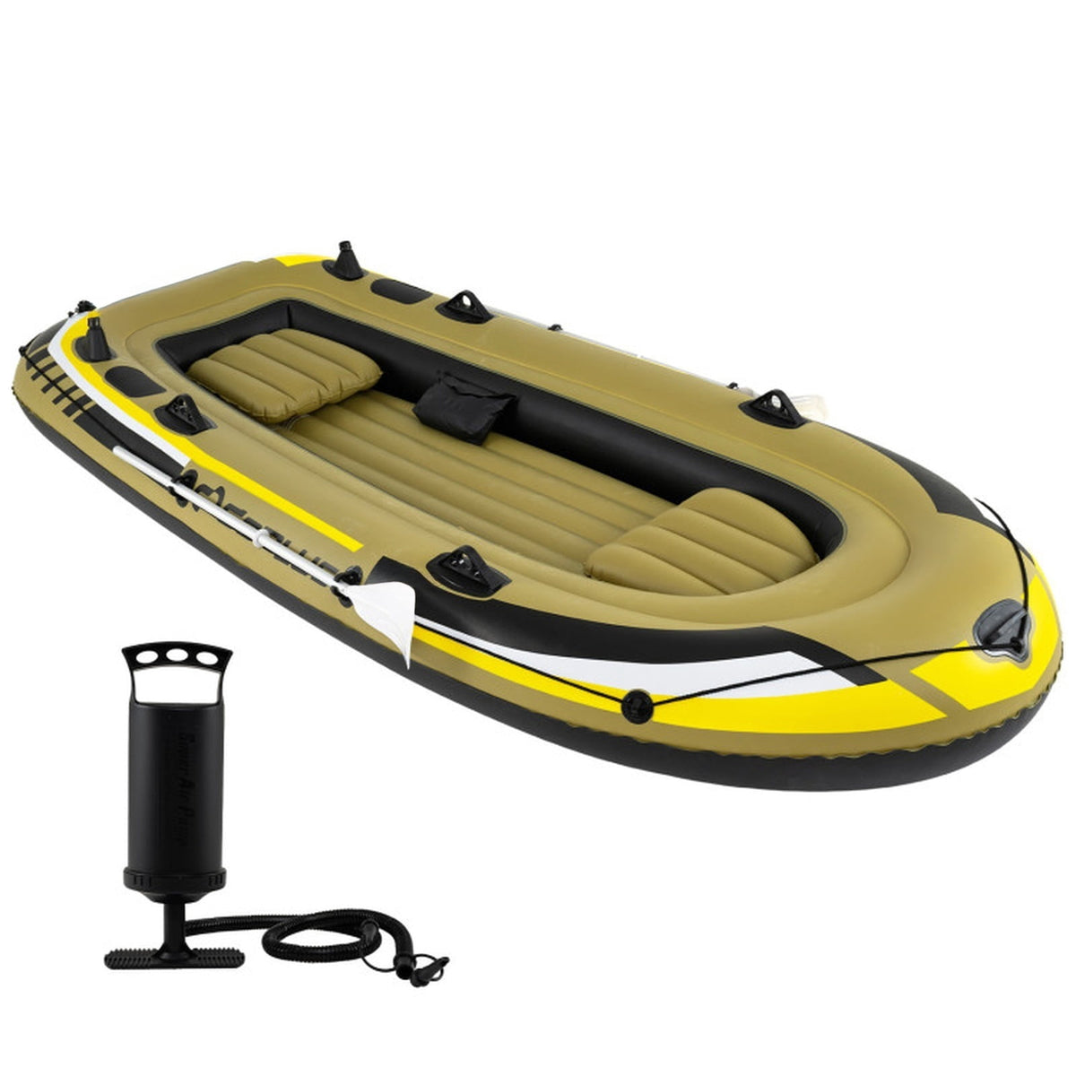 Airfind Heavy Duty Inflatable Fishing Boat 4 Person Raft Set with Aluminum Oars and Rod Holders for Fishing Drifting and Water Adventures, Green