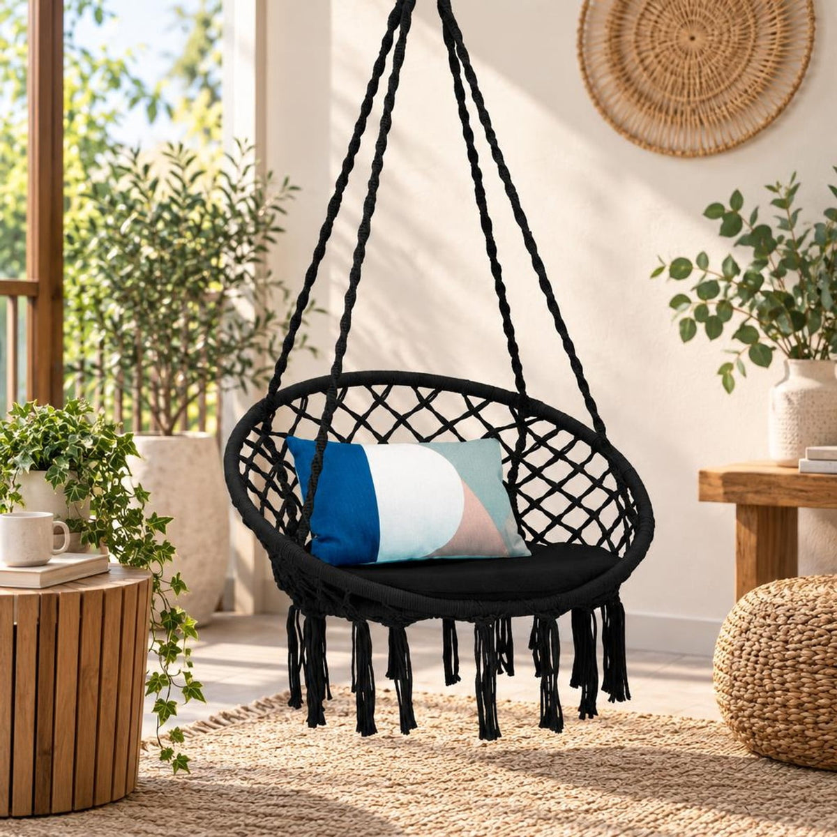 Airfind Cushioned Hammock Swing Chair with Hanging Kit, 330 lbs Capacity, Steel PP cotton polyester Frame, 31.5 Inch x 47 Inch Footprint, Black