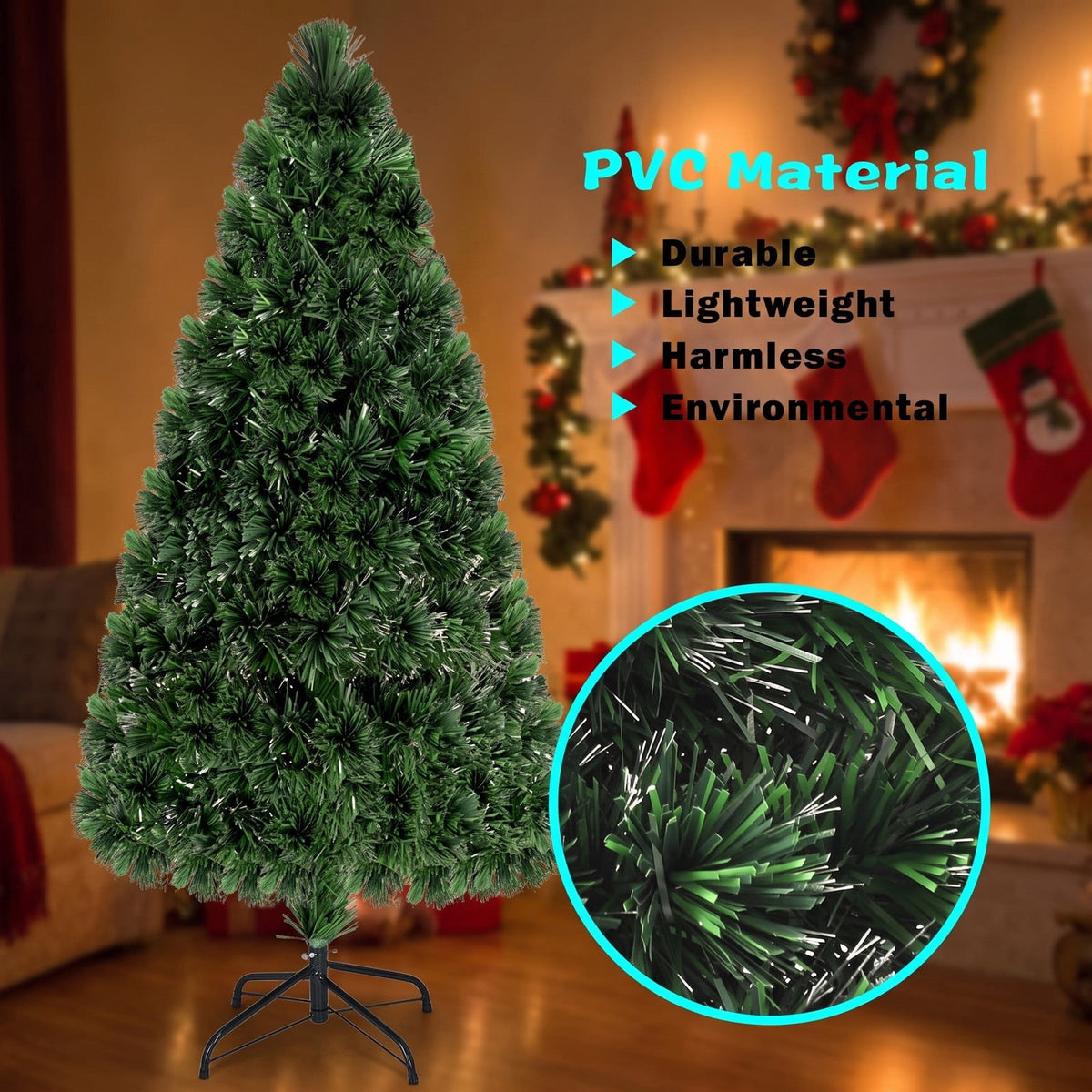 Airfind 3ft / 4ft / 5ft / 6ft Fiber Optic Artificial PVC Christmas Tree-5 ft, PVC Plastic Fiber Optic 3 Ft Frame, 1.7ft x 3ft Footprint, Green