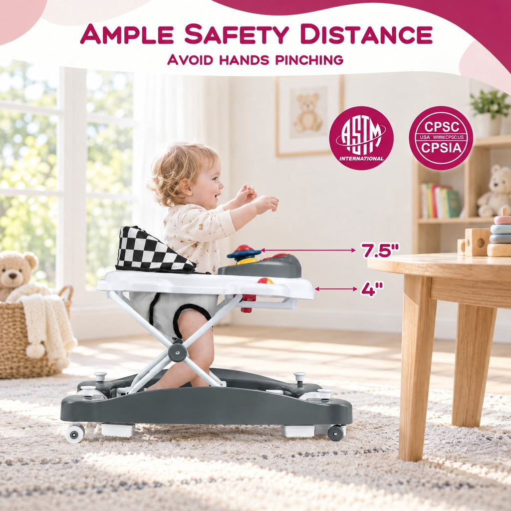 Airfind 6-in-1 Foldable Youth Walker featuring Adjustable Height, 26.5 lbs Capacity, PP Frame, for 6-14 Months, 28 Inch x 24 Inch x 19.5 Inch, Gray