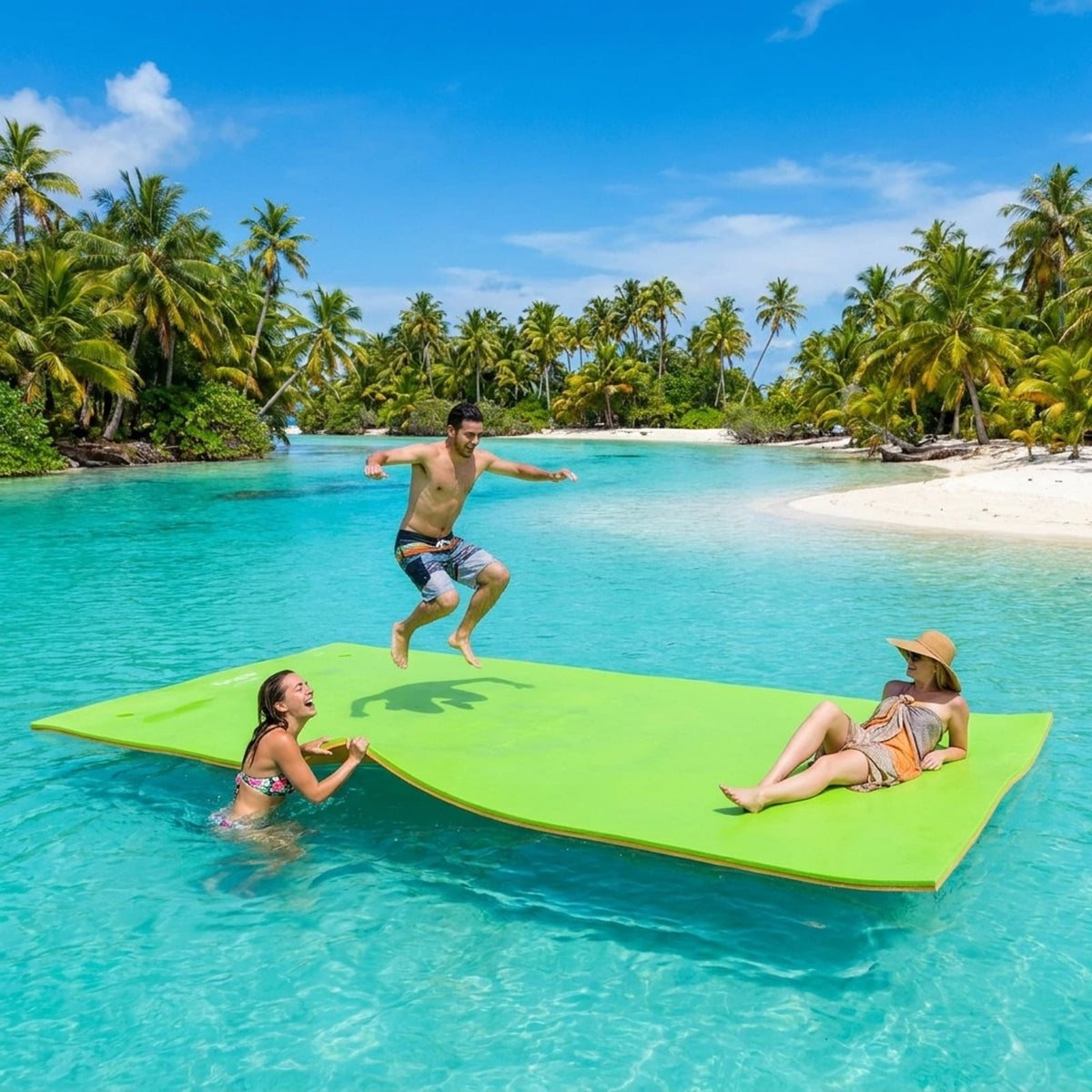 Airfind Oversized Inflatable Pool Float for Adults with Ultra-Soft Flocked Surface and Dual Air Chambers plus Patch Kit and Storage Bag for Lake and Swimming Pool Lounging, Green