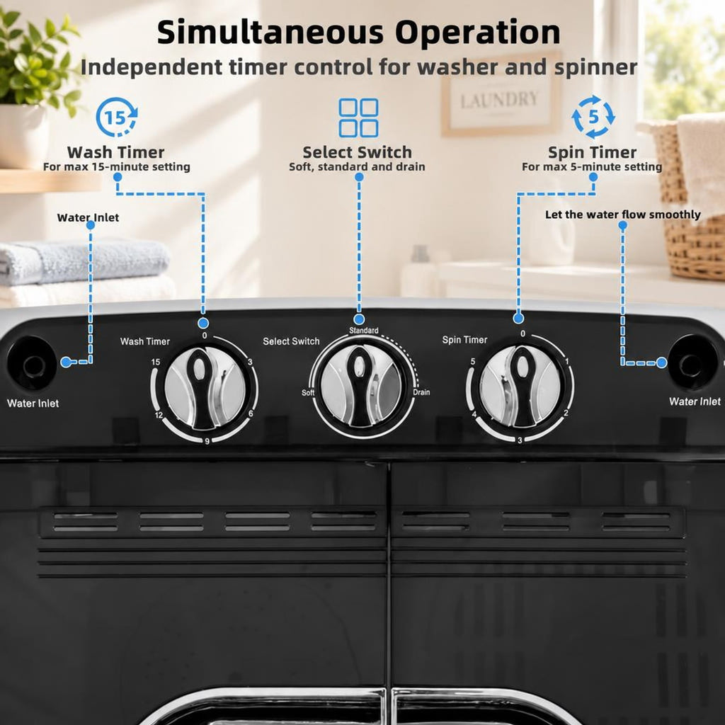 Airfind 8 Lbs Compact Mini Twin Tub Washing Spiner Machine for Home and Apartment, 23 x 14 x 27 Footprint, Gray