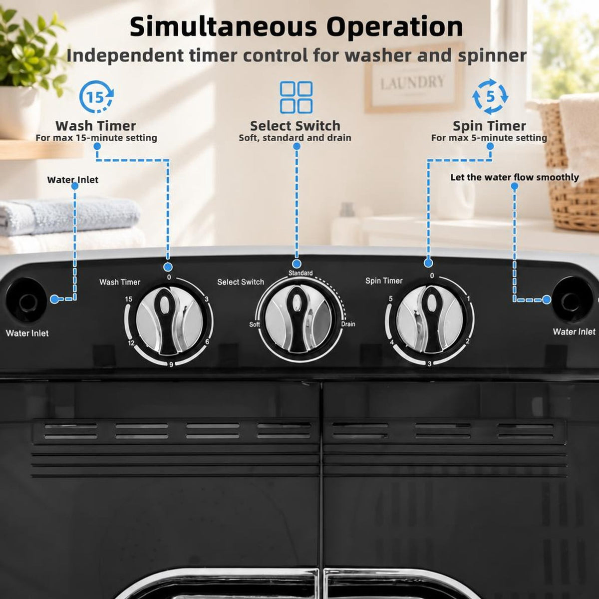 Airfind 8 Lbs Compact Mini Twin Tub Washing Spiner Machine for Home and Apartment, 23 x 14 x 27 Footprint, Gray