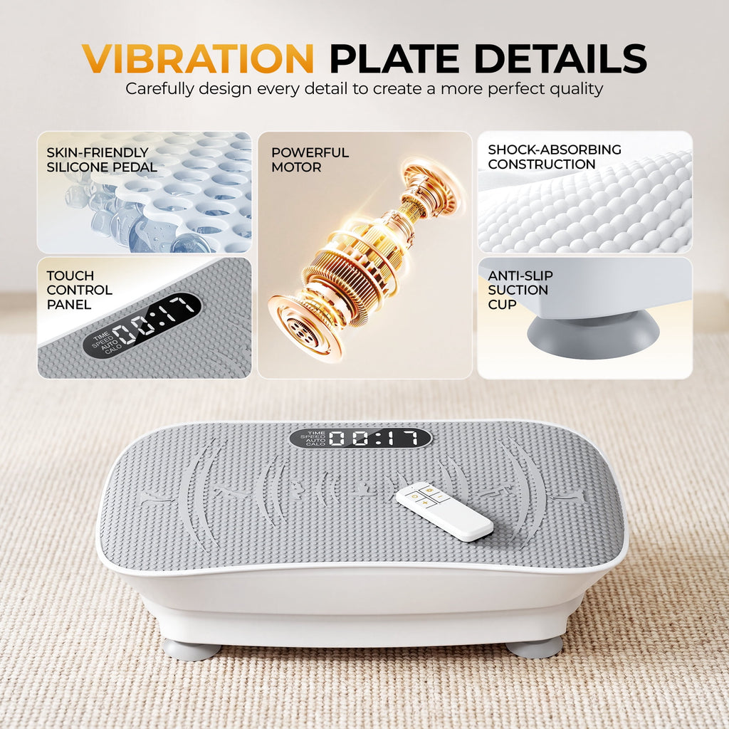 Airfind Vibration Plate Exercise Machine for Lymphatic Drainage, Whole Body Vibration Platform with Bluetooth, Remote,2 Yoga Strap,5 Resistance Bands for Home Exercise Gym,450lb Capacity,White