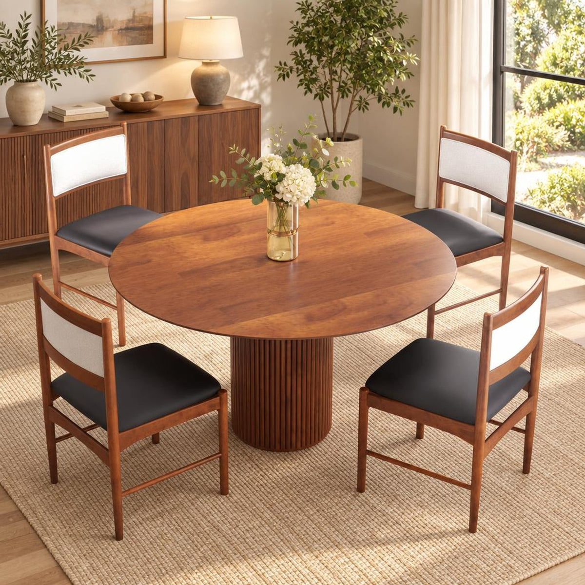Airfind Wooden Dining Chair Set of 2 with Rubber Wood and Faux Sherpa Backrest, Chair 220 Lbs Capacity, 19 Inch X 20 Inch X 34 Inch, Walnut