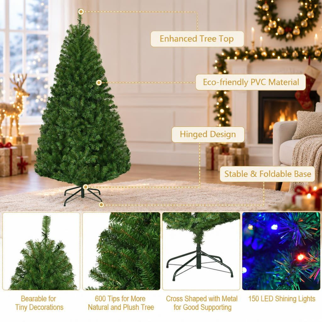 Airfind Artificial Premium Hinged Christmas Tree-5 ft, PVC Frame, 0.9in x 1.6in x 2in Footprint, Green Adapter: UL-certified