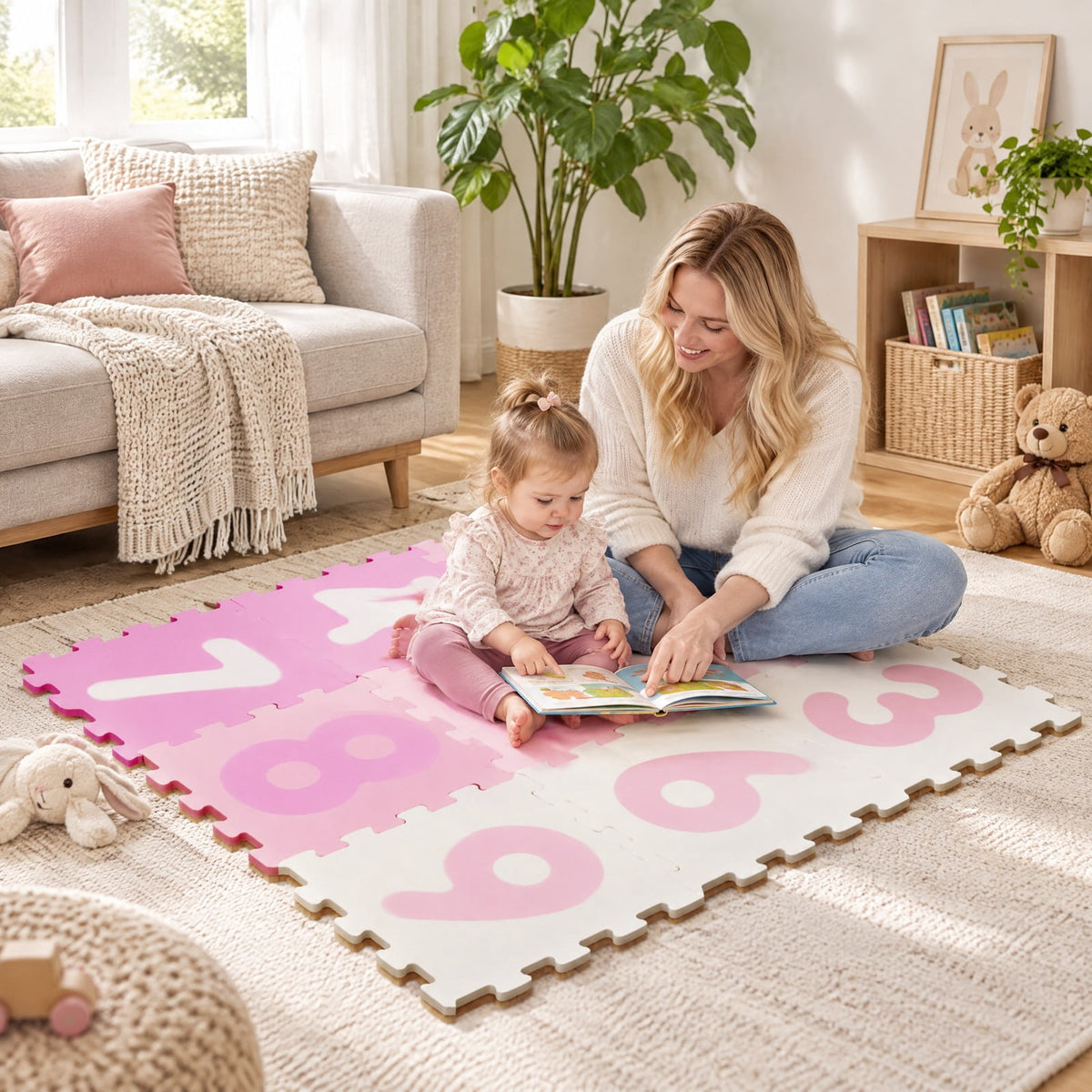 Airfind 9 Pieces Interlocking Foam Puzzle Floor Mat with 3 Marker Discs, EVA Foam Single Piece Frame, for 10 Months+, 71.5 Inch x 24.5 Inch Footprint