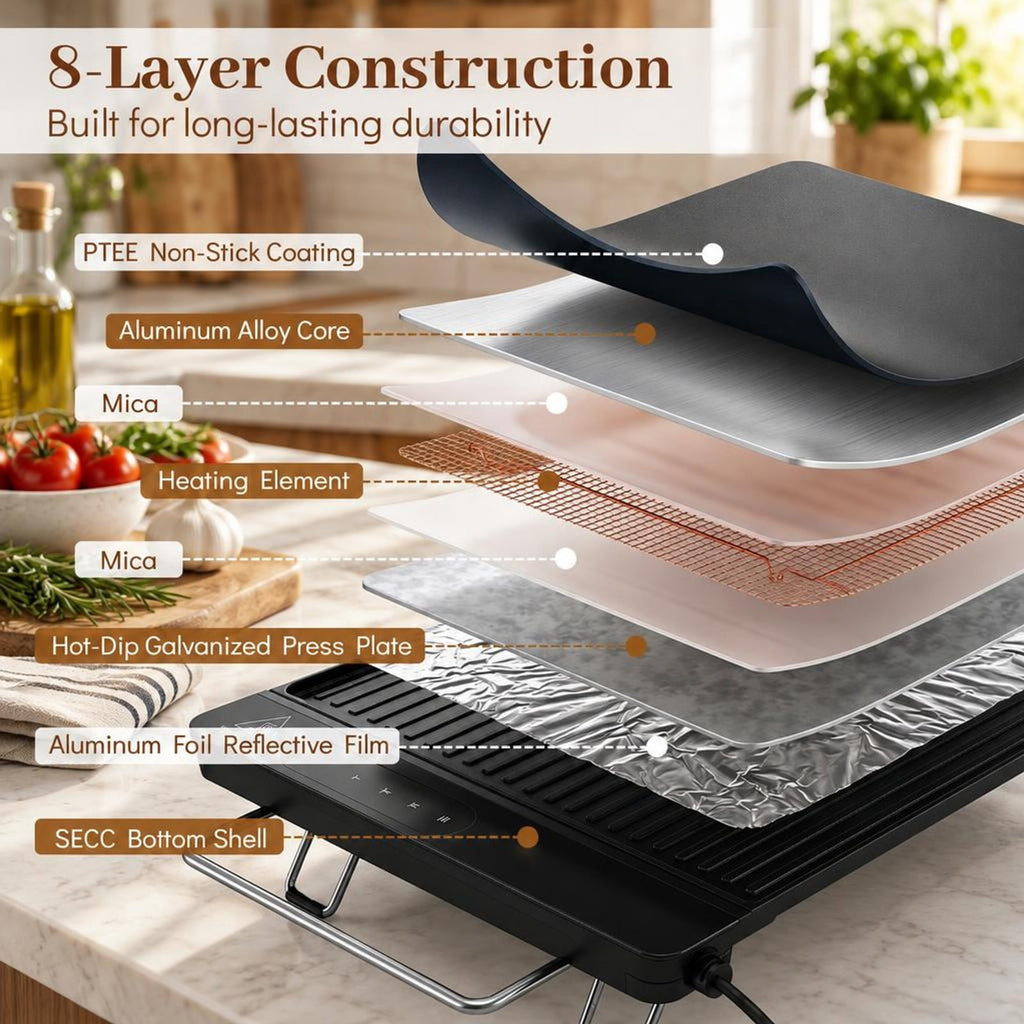 Airfind 1300W Indoor Electric Grill featuring Removable Touch Panel, Die Cast Aluminum Stainless Steel Frame, 23.5 Inch x 11.02 Inch x 2.95 Inch Footprint, Black