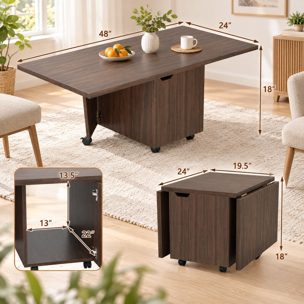 Airfind Foldable Coffee Table with Storage Cabinet Extendable Center Table, 155 lbs Capacity, Engineered Wood Frame, 48in x 24in x 18in Footprint
