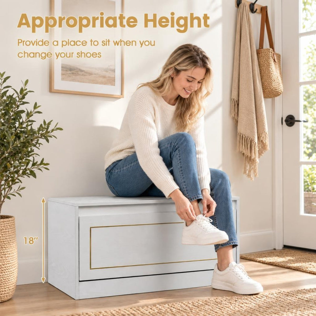 Airfind Narrow Shoe Cabinet with 1 Flip Drawer and Adjustable Shelf for Hallway, 132 lbs Capacity, PB Engineered Wood Frame, White
