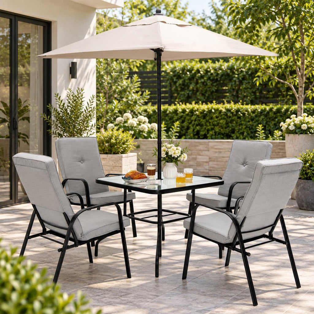 Airfind 5 Feet Patio Square Market Table Umbrella Shelter with 4 Sturdy Ribs, Metal Polyester Frame, 7 x 7 x 7.2 ft Footprint, Beige