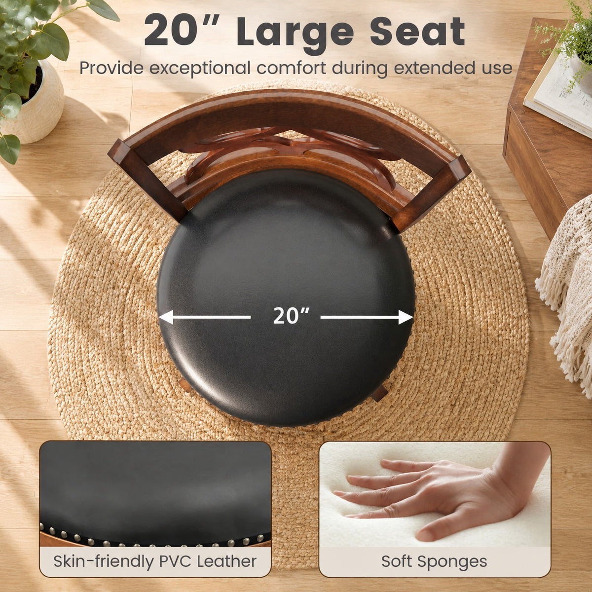 Airfind Swivel Bar Stools Set of 2 with High Backrest and Wood Frame-29 Inches, 330 lbs Capacity, Rubber Wood PVC Leather Sponge Frame, Expresso