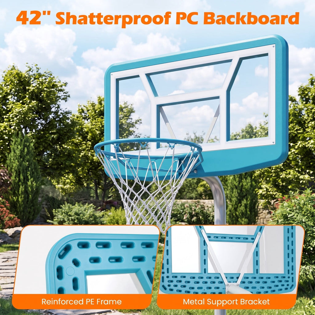 Airfind Pool Basketball Hoop Set with 2 Balls and Inflation Pump, Poolside Water Basketball Game with Weighted Base and Shatterproof Backboard for Indoor Outdoor, Blue