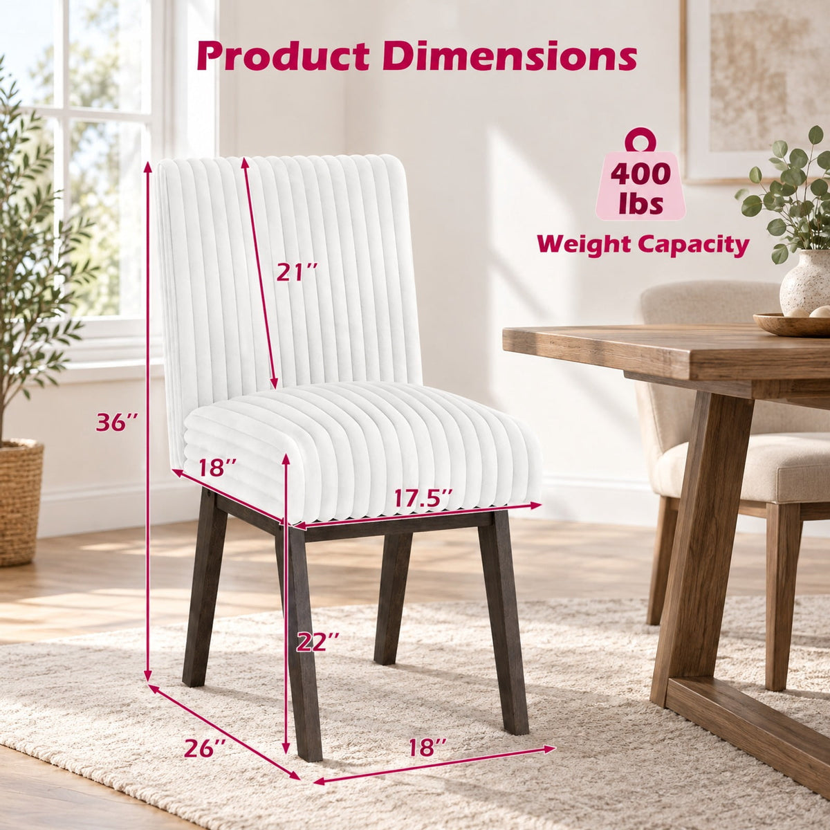 Airfind Dining Chairs Set of 4 Fabric Upholstered Kitchen Chairs with Padded Seat and Rubber Wood Legs, 400 lbs Capacity, 18 x 26 x 36 Footprint
