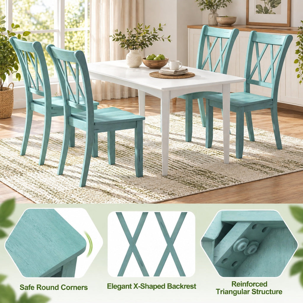 Airfind Set of 2 Cross Back Rubber Wood Dining Chairs, 300 lbs Capacity, Rubber Wood Frame, 20 x 23.5 x 39 Footprint, Green