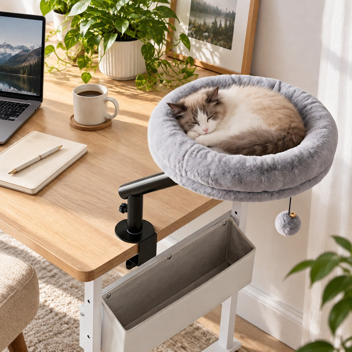 Airfind 360¡ã Rotating Cat Desk Bed for Indoor Cats with Removable Perch, 13.5 Inch X 3.5 InchOverall Height 15.5 InchWeight for Convenient Everyday Use, Gray