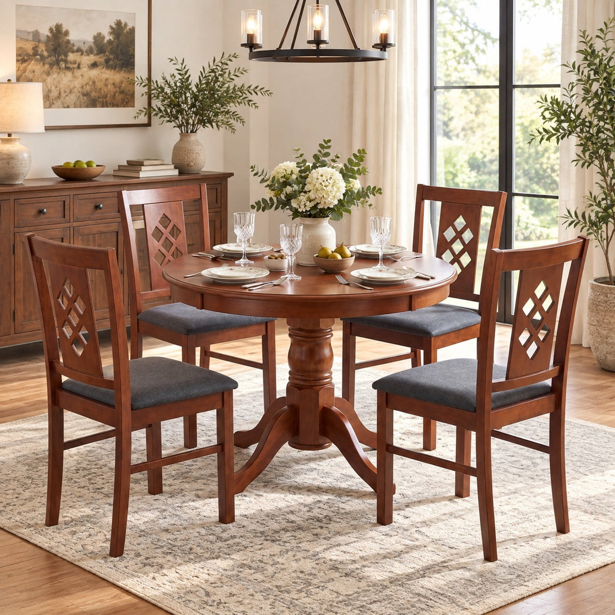 Airfind Linen Style Upholstered Kitchen Chairs with Wood Frames Set of 4, 330 Lbs Capacity, Rubber Wood Polyester Sponge Engineered Wood, Unspecified