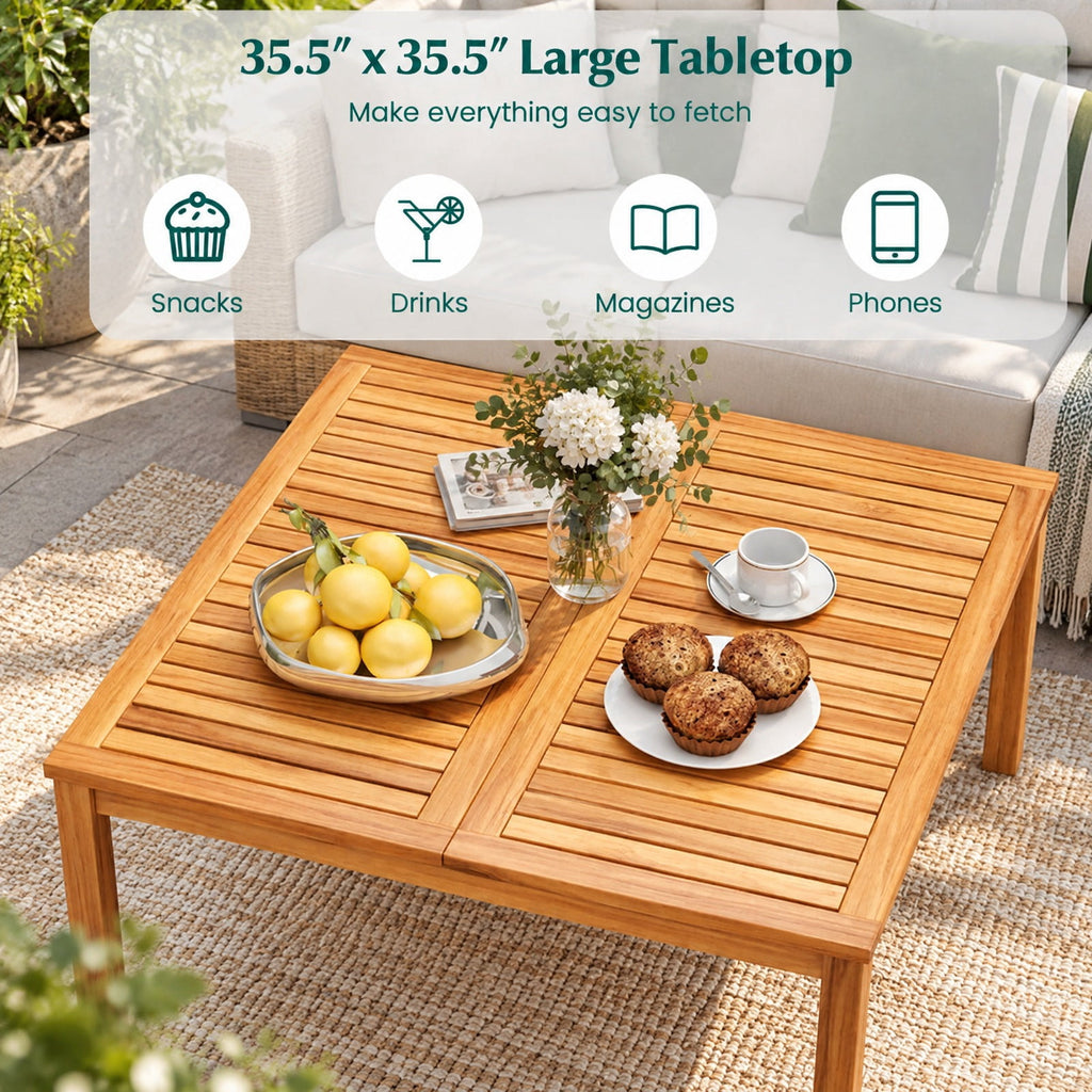 Airfind 35.5 Inches Patio Solid Acacia Wood Coffee Table Side Table, 180 lbs Capacity, Acacia Wood Frame, 35.5 x 35.5 x 18 Footprint, Wood