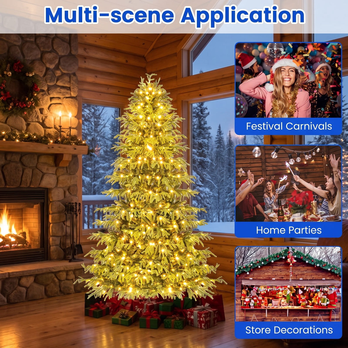 Airfind Artificial Christmas Tree with LED Lights and PVC Mixed Branch Tips-6, TPE PVC Metal Tree Height 6/7/8 ft Tree Width 3.9/4.3/4.7 ft Frame