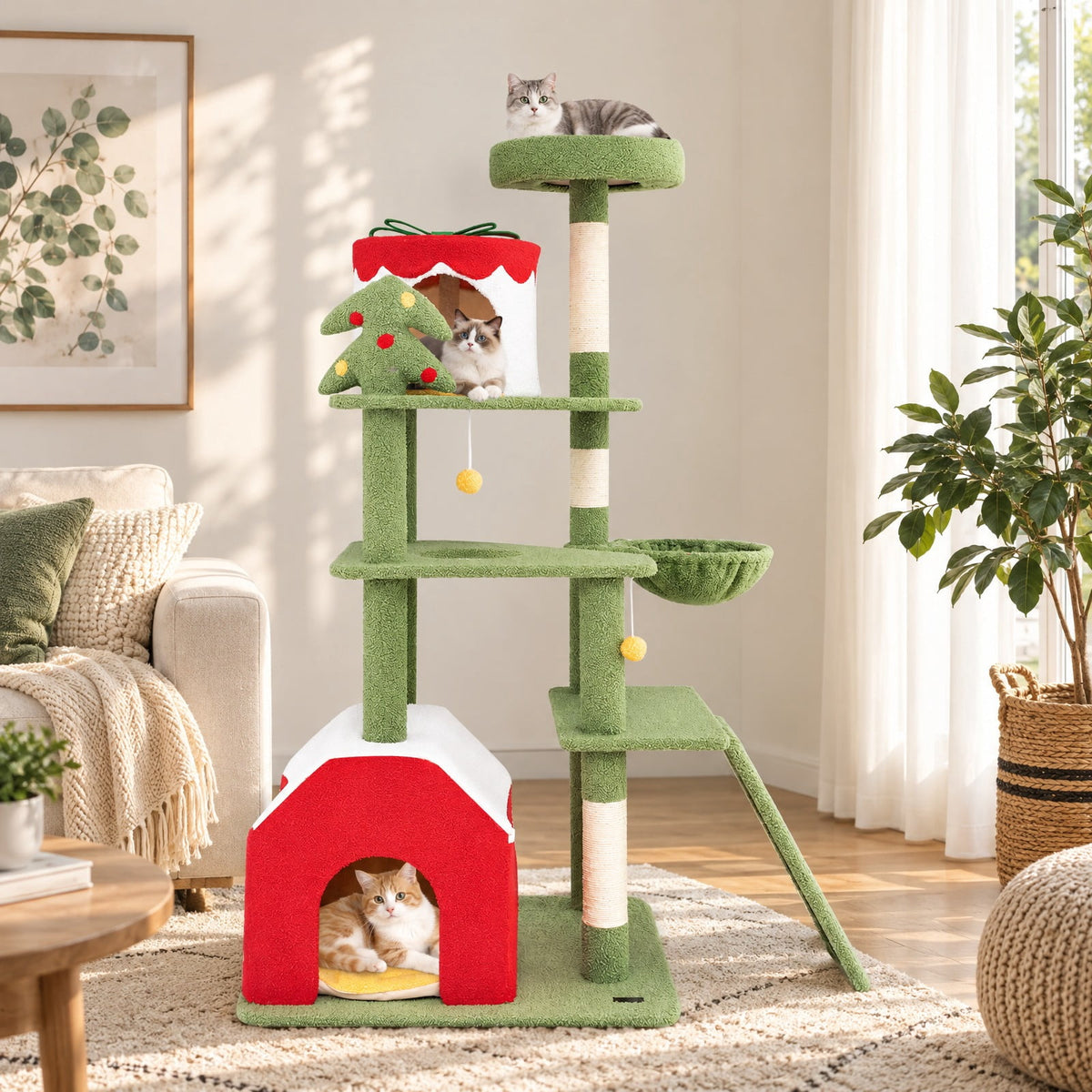 Airfind 61 Inches Cute Christmas Cat Tree with Sisal Scratching Posts and 2 Condos, 22 lbsNet Weight 42.5 lbsBox Qty1(May vary by batch) Capacity