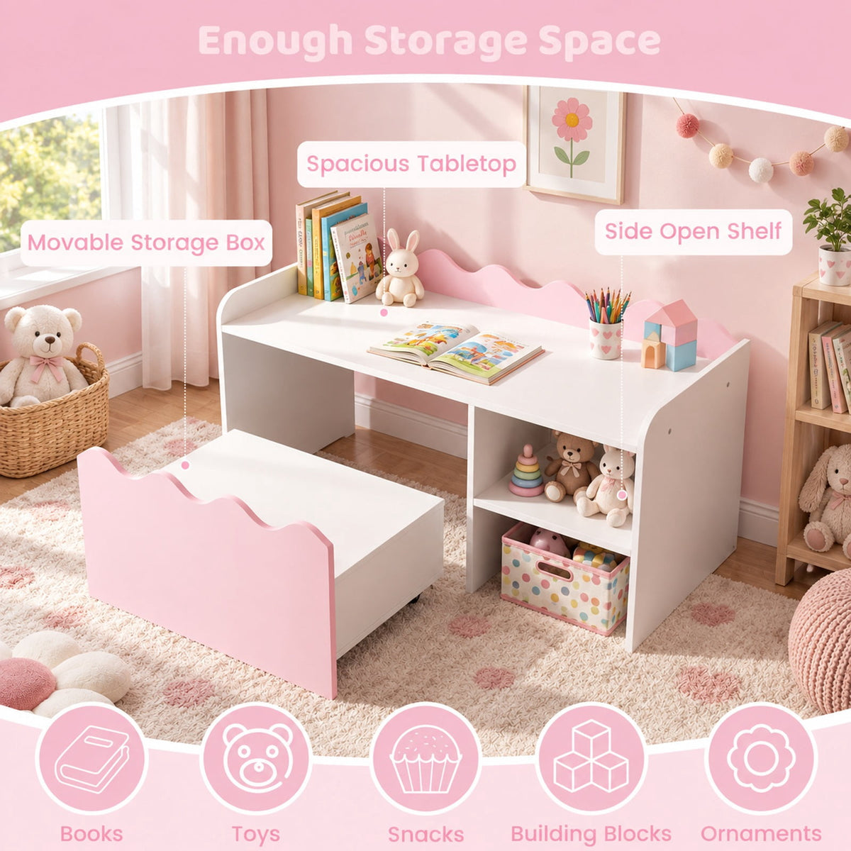 Airfind Scalloped Kids Bookshelf and Toy Storage Organizer for Playroom, 77 lbs Capacity, MDF Frame, for 3+ Years Old, 35 Inch x 16 Inch x 18 Inch Footprint