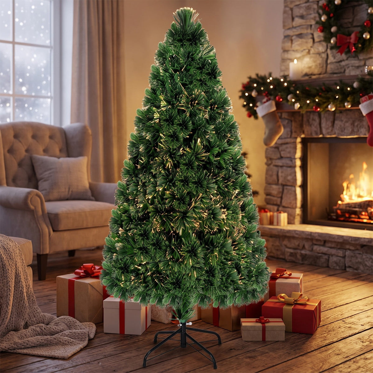 Airfind 3ft / 4ft / 5ft / 6ft Fiber Optic Artificial PVC Christmas Tree-5 ft, PVC Plastic Fiber Optic 3 Ft Frame, 1.7ft x 3ft Footprint, Green