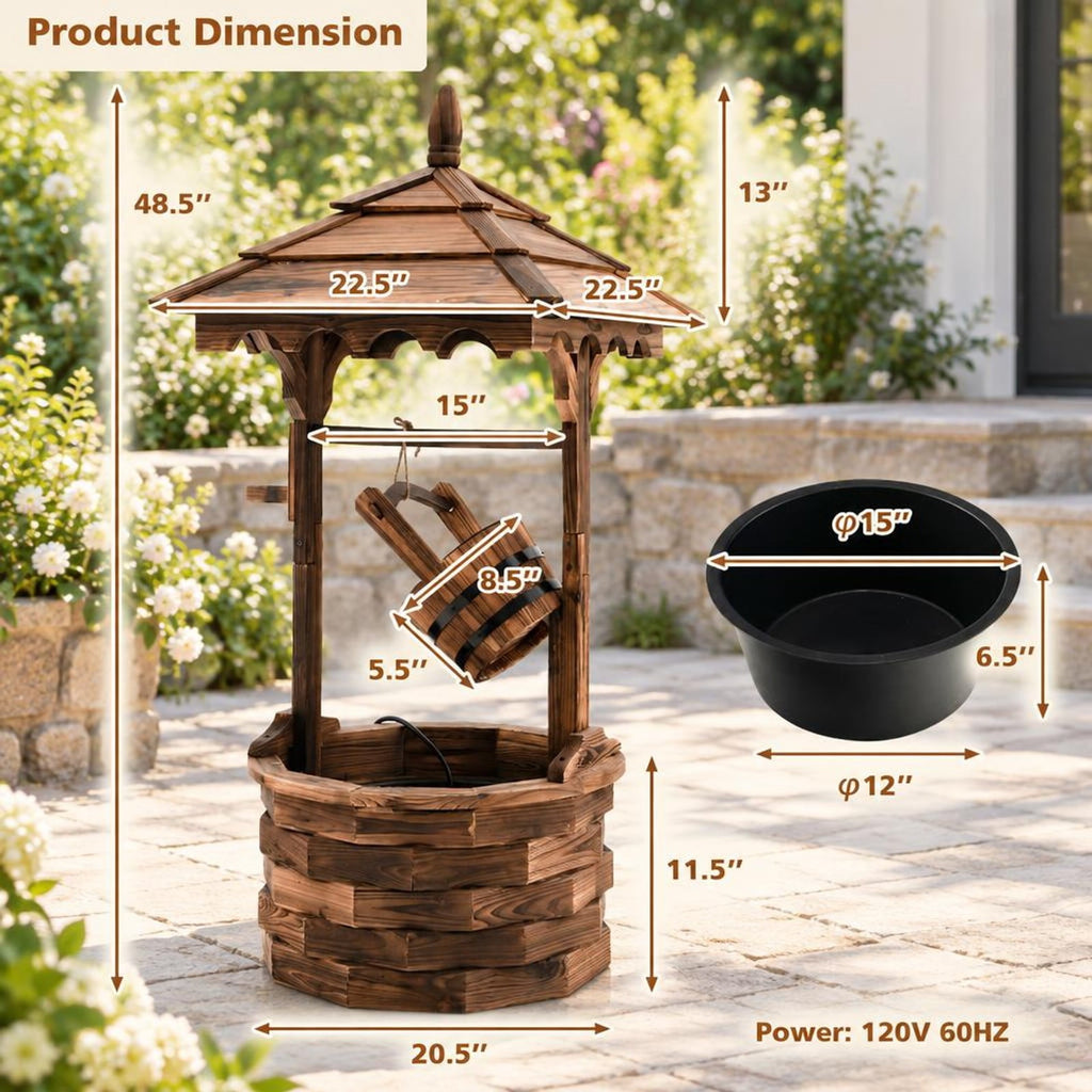 Airfind Patio Wooden Water Fountain with Electric Pump, Fir Wood, 22.5 Inch X 22.5 Inch X 48.5 Inch (l X W X H) Water Bucket for Convenient Everyday Use, Brown