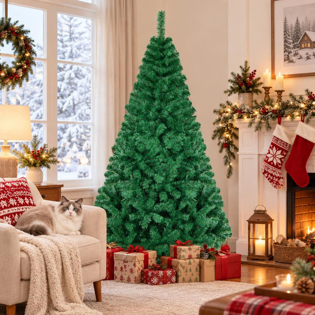 Airfind Artificial PVC Christmas Tree with Solid Metal Stand-6 ft, PVC Blade width: 2.4 Inch Frame, Green The material of stand: Metal