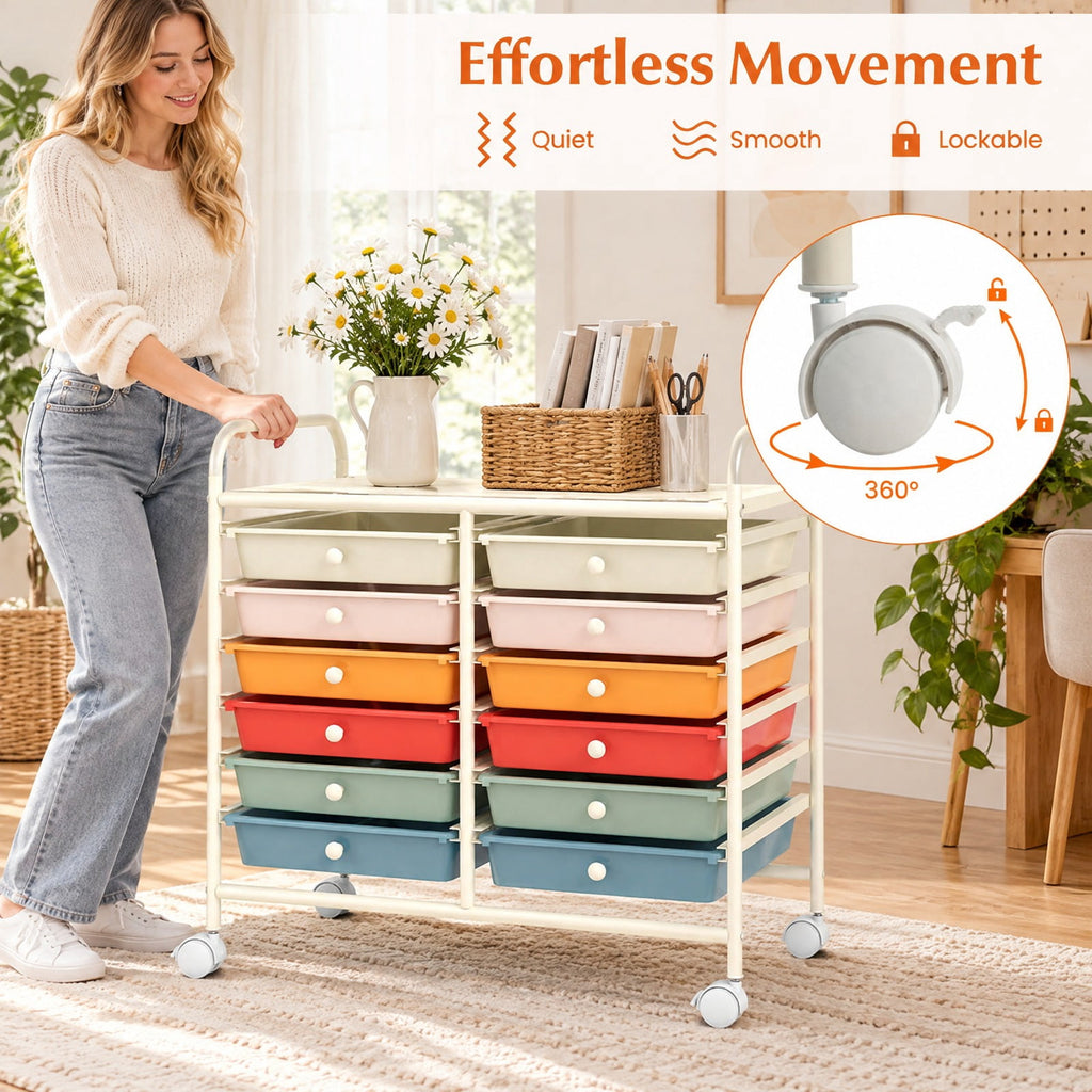 Airfind 12 Drawers Rolling Storage Cart for Home and Office, Steel Frame, 25inx15inx 34in Footprint, of frame White