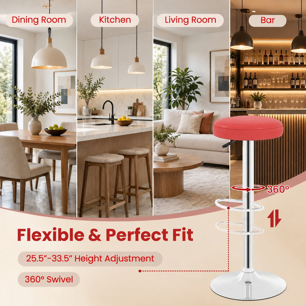 Airfind Set of 2 Height-adjustable Swivel Bar Stool with 360° Swivel bar stool, Stool 400 lbs Capacity, 15 x 15 x 25.5-33.5 Footprint, Red