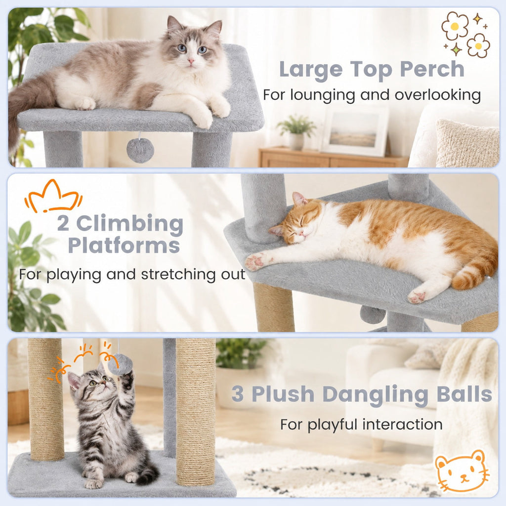 Airfind 64 Inch Tall Cat Tree with 2 Large Condos and Jute Scratching Posts for Indoor Adult Cats, 33 lbs Capacity, Light Grey