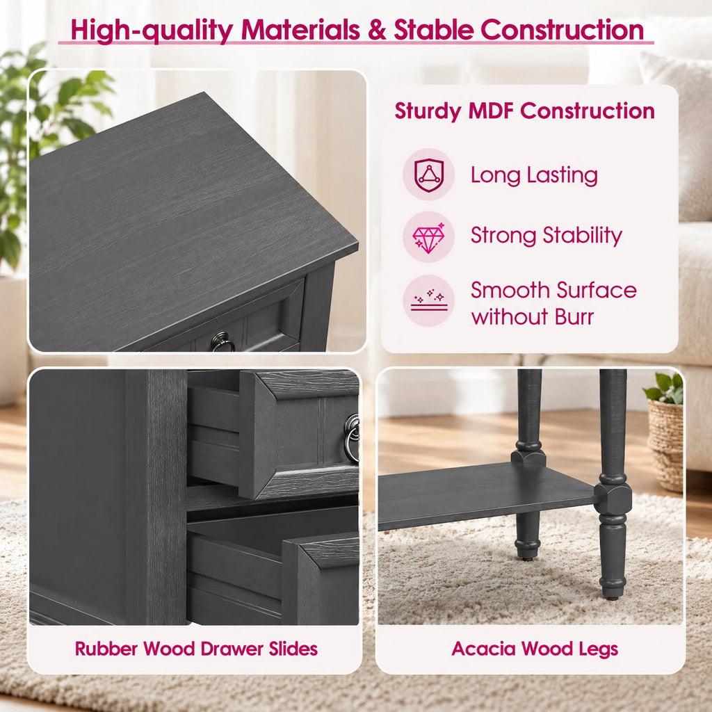 Airfind Narrow Console Table with 3 Storage Drawers and Open Bottom Shelf, 154 lbs Capacity, MDF Rubber wood Acacia Wood Frame, Gray