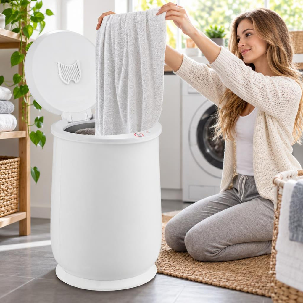Airfind 20L Bathroom Towel Warmer with Auto Shut, Plastic Frame, 13in x 13in x 18.5in Footprint, White, Easy to use with one-button control design