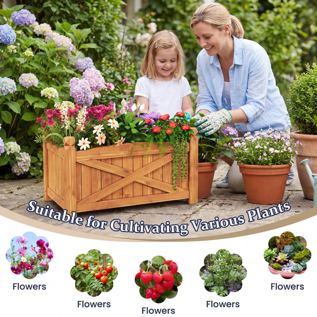 Airfind Wooden Raised Garden Bed Drainage Holes for Patio Garden, 132 lbs Capacity, Fir Wood L Frame, 36 x 16 x 15 Interior Footprint, Coffee