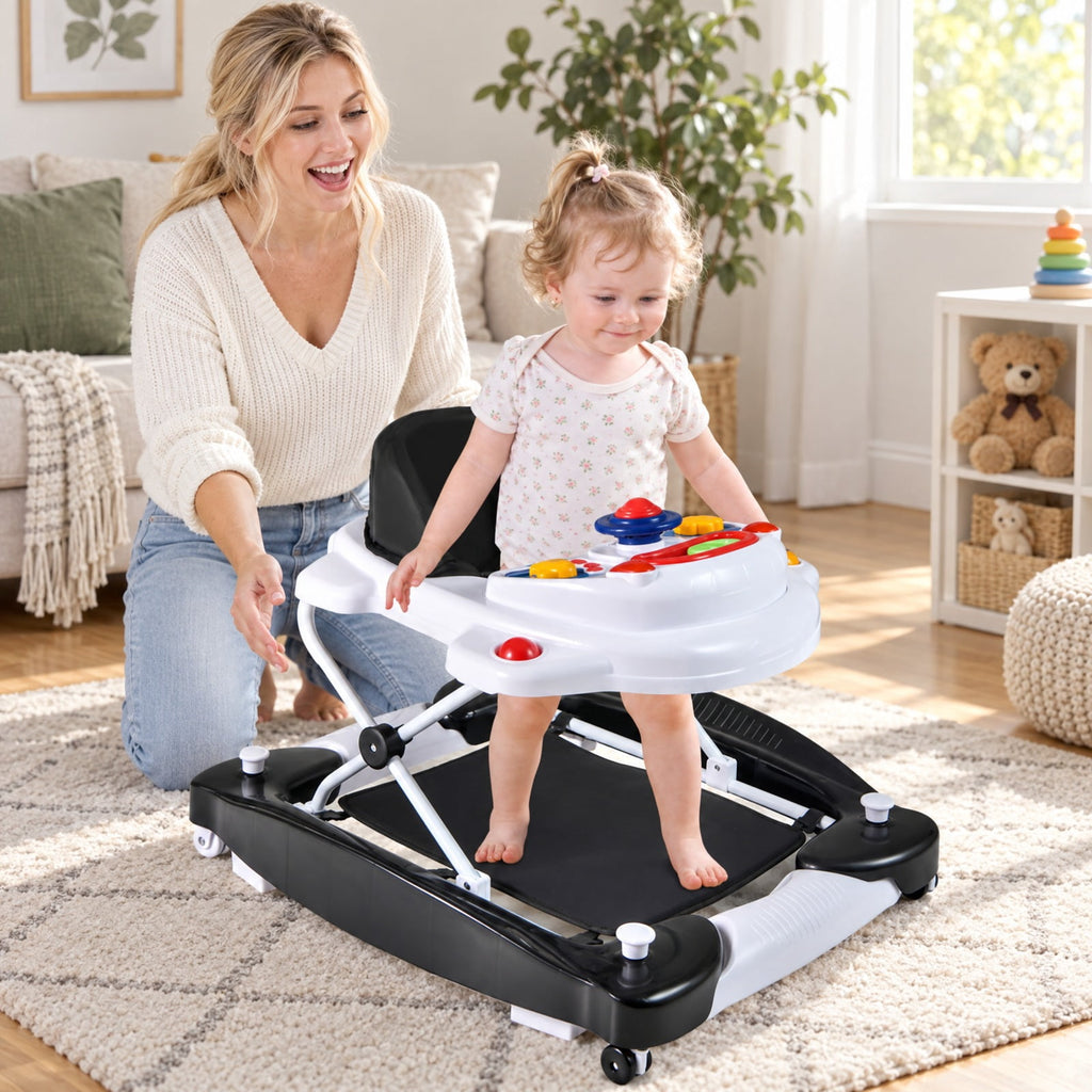 Airfind 6-in-1 Foldable Youth Walker featuring Adjustable Height, 26.5 lbs Capacity, PP Frame, for 6-14 Months, 28 Inch x 24 Inch x 19.5 Inch, Black