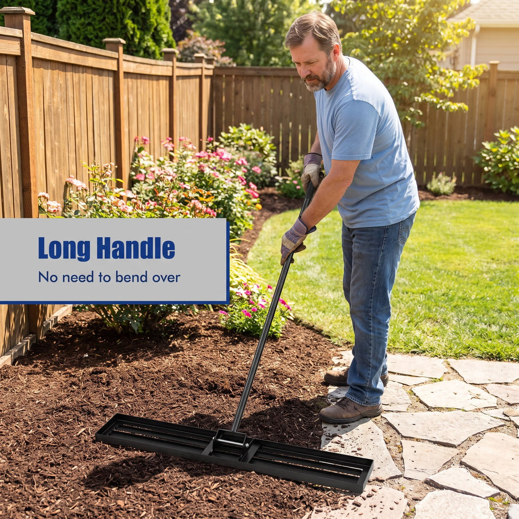Airfind Lawn Leveling Rake 46 x 10 Inch Heavy Duty Lawn Level Tool for Soil, Metal PVC Plate Frame, 46 x 10 Handle Length 67 Footprint, Black