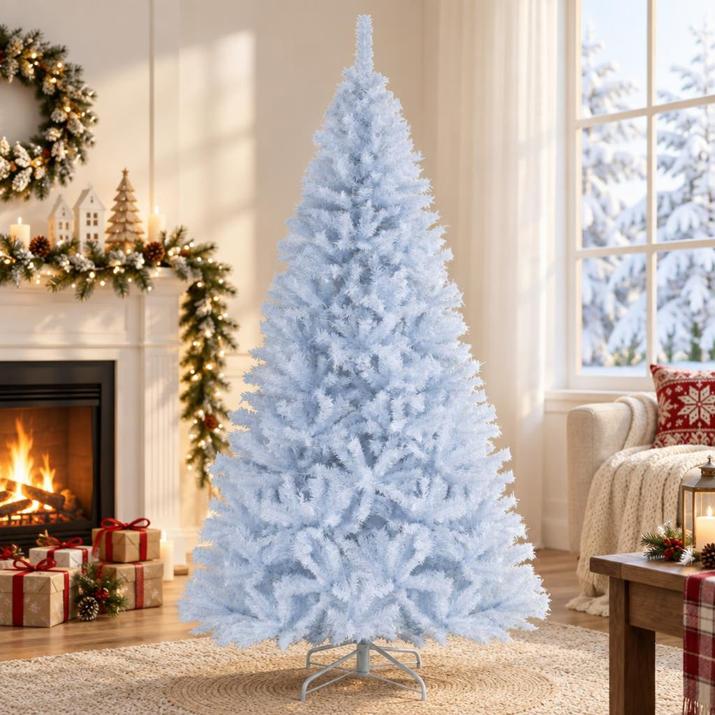 Airfind Pre Lit Artificial Christmas Tree, 7 Ft Hinged Holiday Tree featuring 11 Lighting Modes and Metal Stand for Seasonal Display, White
