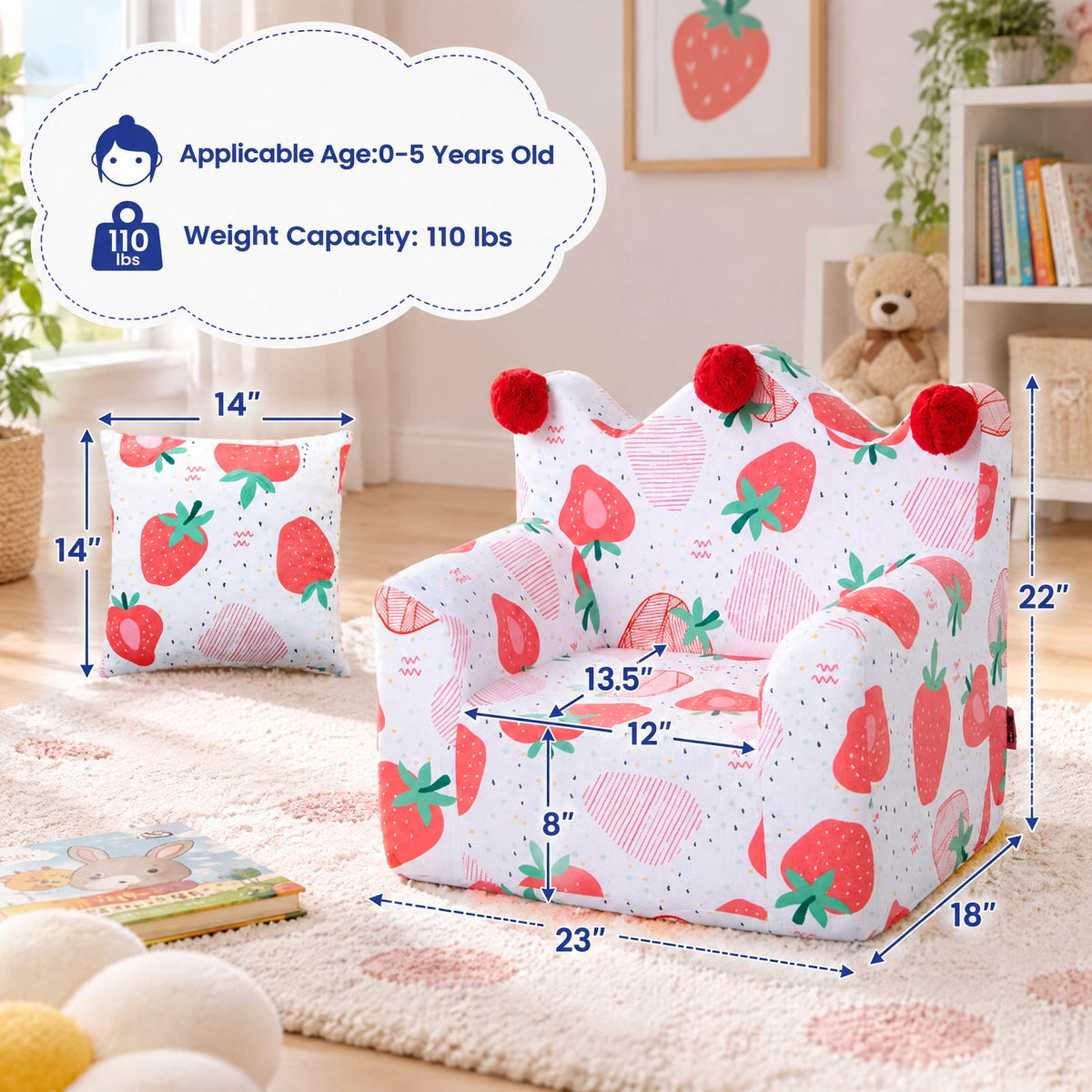 Airfind High-density Padding Kids Sofa with Armrest and Extra Pilow, 110 lbs Capacity, Ultra-Soft Velvet Sponge Frame, 23 x 18 x 22 Footprint