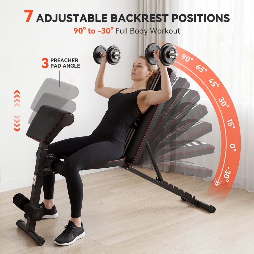 Airfind Adjustable Weight Bench,1000LBS Capacity Heavy Duty Foldable Workout Bench for Full Body Exercise, Flat/Incline/Decline, Bench Press for Home Gym with Preacher Pad & Leg Extension