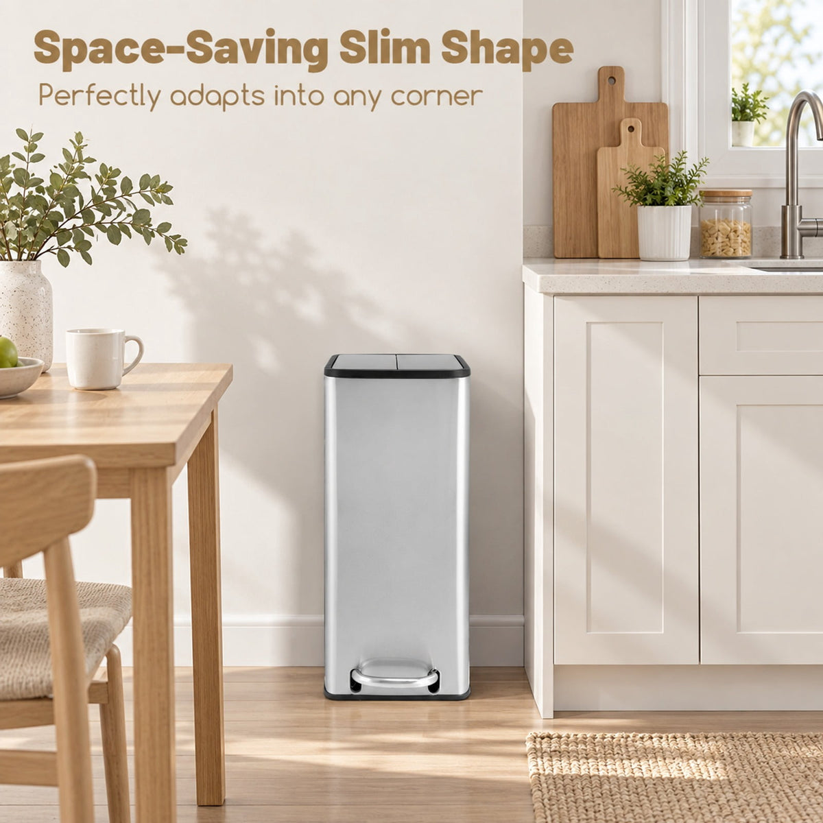 Airfind 12 Gal Stainless Steel Trash Can with Soft-Closing Wing Lids, Stainless Steel PP Frame, Silver
