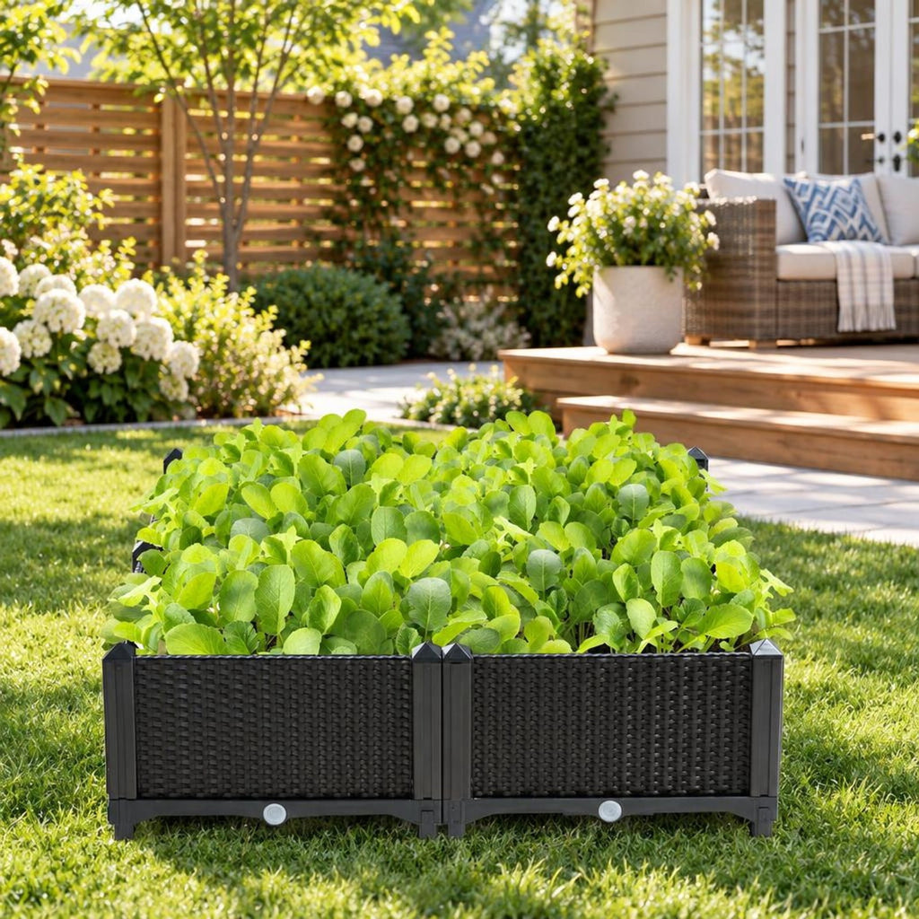 Airfind Set of 4 Elevated Flower Vegetable Herb Grow Planter Box, Reinforced PP materials Frame, Brown