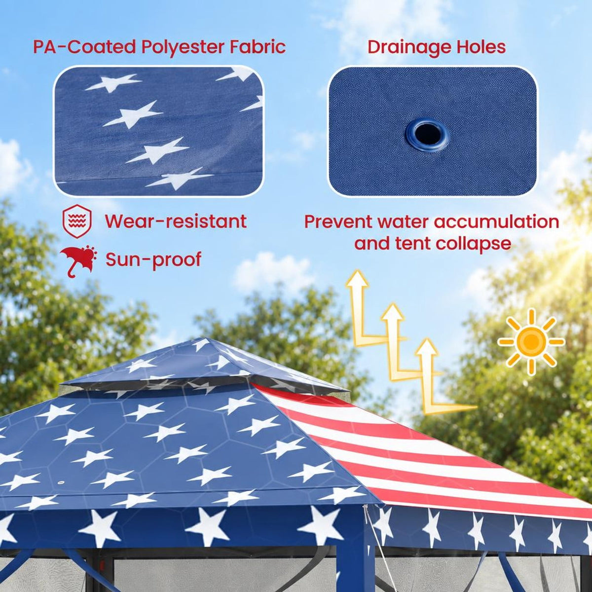 Airfind 11 x 11 Feet 2-Tier Pop-Up Gazebo Tent Portable Canopy Shelter Carry Bag Mesh, Polyester fabric steel pipe Frame, Blue
