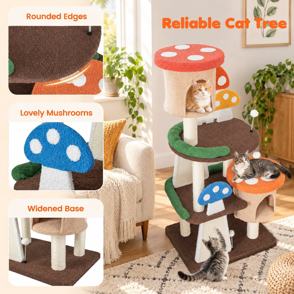 Airfind 4-In-1 Cat Tree with 2 Condos and Platforms for Indoors, 22 lbs Capacity, Natural Sisal Teddy Fabric Engineered Wood Frame, Multicolor