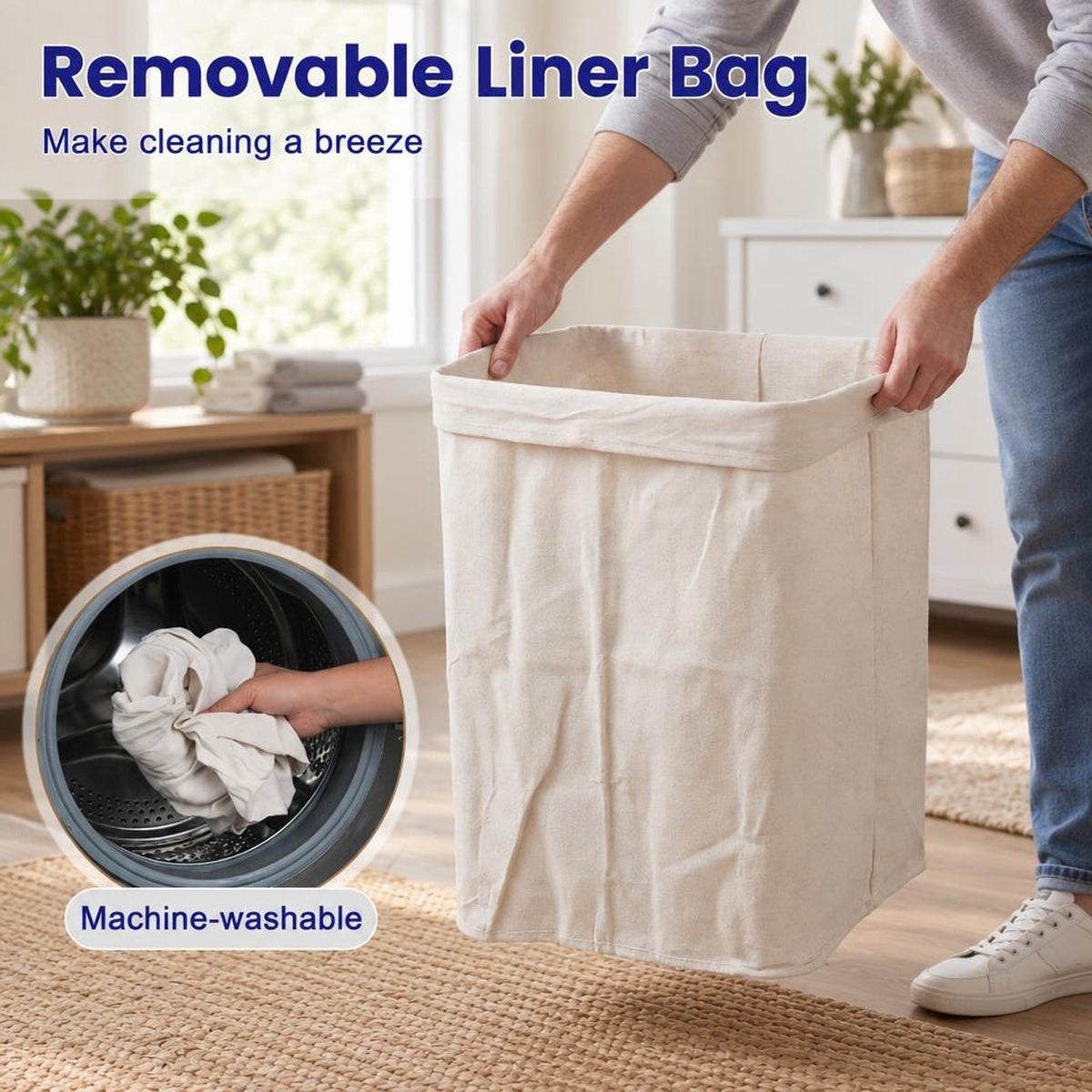 Airfind 19 Gal Bamboo Clothes Hamper with Removable Liner and Portable Handles, 33 lbs Capacity, Bamboo Polyester Cotton Metal Engineered Wood Frame