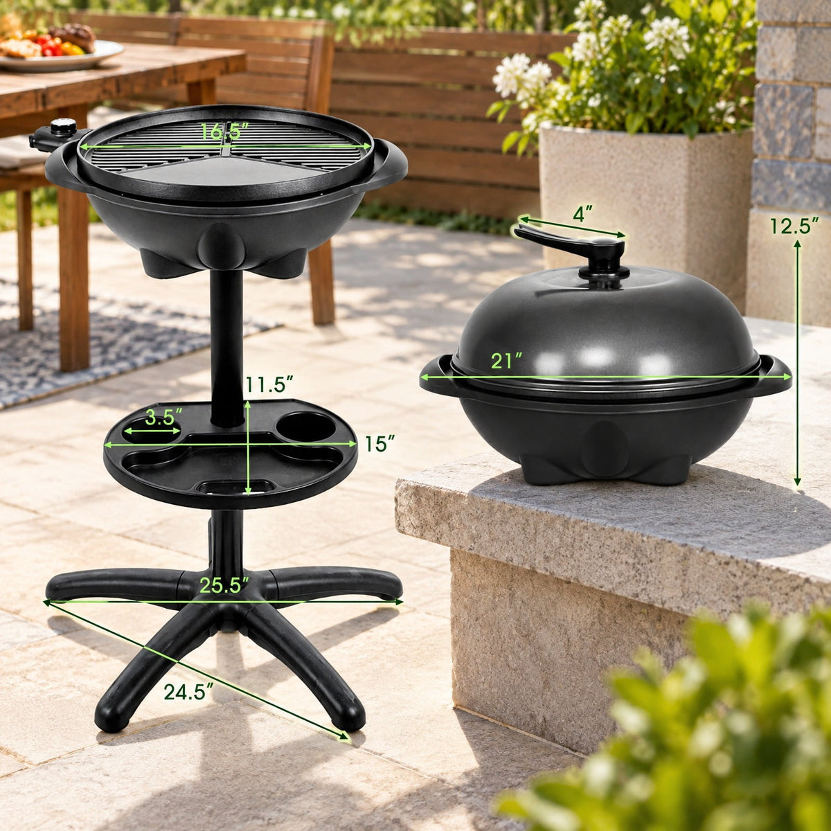 Airfind 1350 W Outdoor Electric BBQ Grill with Removable Stand Easy to Install, Aluminum Plate / ABS for Convenient Everyday Use, Black