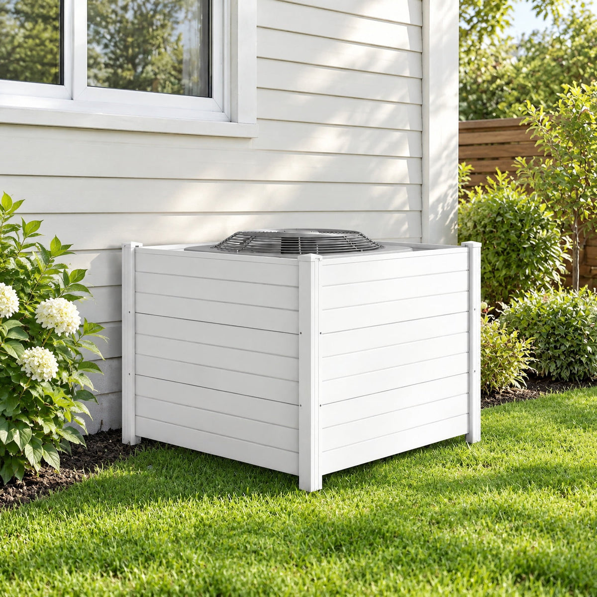 Airfind 48 x 38 Inch Air Conditioner Fence 3 Panels with Metal Ground Stakes for Patio Backyard, PP ABS Galvanized Metal Frame, White