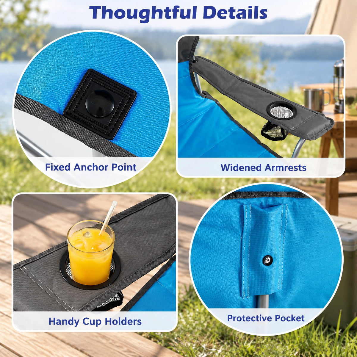 Airfind Double Camping Chair with Carry Bag Cup Holders, 660 lbs Capacity, Metal Oxford Fabric Sponge, 40 Inch x 20.5 Inch x 36.5 Inch , Blue